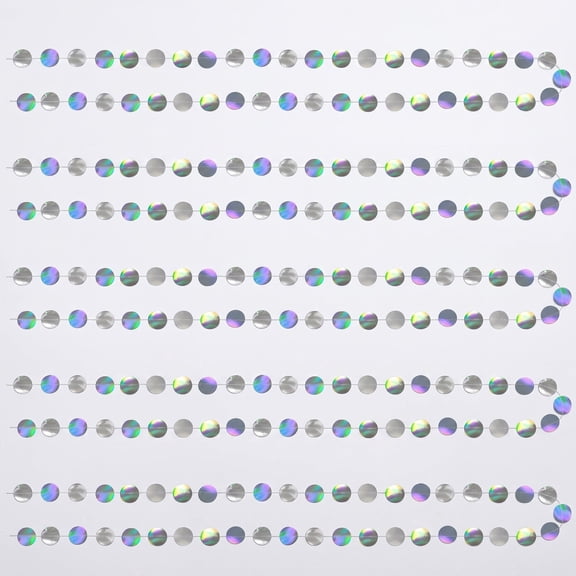 Iridescent Round Circle Garland Streamer, 65.6 Feet Reflective Circle Banner for Wedding Birthday Party Ceiling Hanging Decor