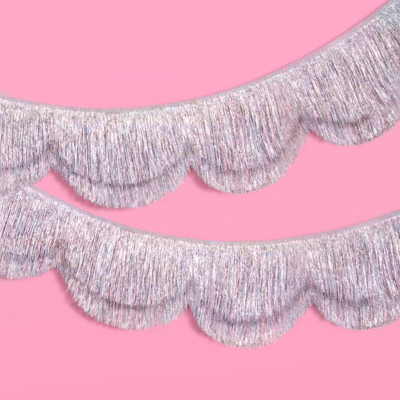 Iridescent Scalloped Fringe Party Banner 6 Ft Length Sparkly Event Decor