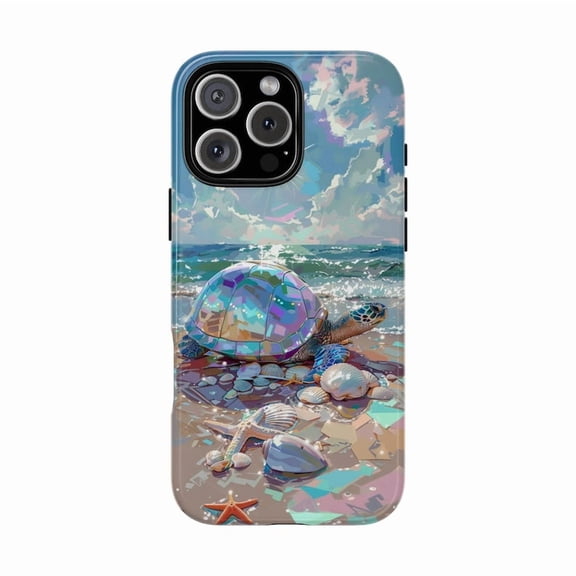 Iridescent Sea Turtle Swimming at Beach Fantasy Ocean Artwork Phone Case with iPhone 11 to 17 Pro Max