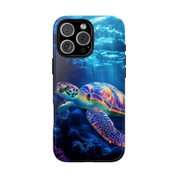 Iridescent Sea Turtle in Deep Ocean Blue iPhone Case 17 11 12 13 14 15 16 Pro Max