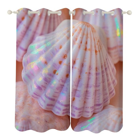 Iridescent Seashell Pattern 2 Panels 3D Printing Pattern Curtain for Bedroom Living Room Kitchen Window Decoration Home