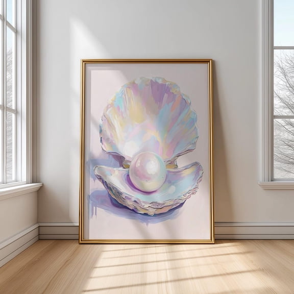 Iridescent Seashell Pearl Poster: Coastal Pastel Wall Art, Unframed Poster Size 24x36