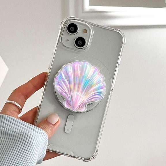 Iridescent Seashell Phone Grip, Aesthetic Mermaidcore Magnetic Phone Holder