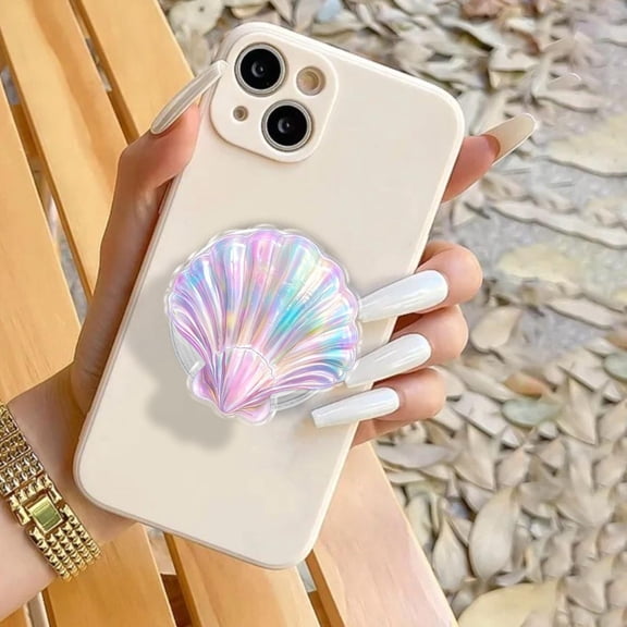 Iridescent Seashell Phone Grip, Mermaidcore Mobile Stand