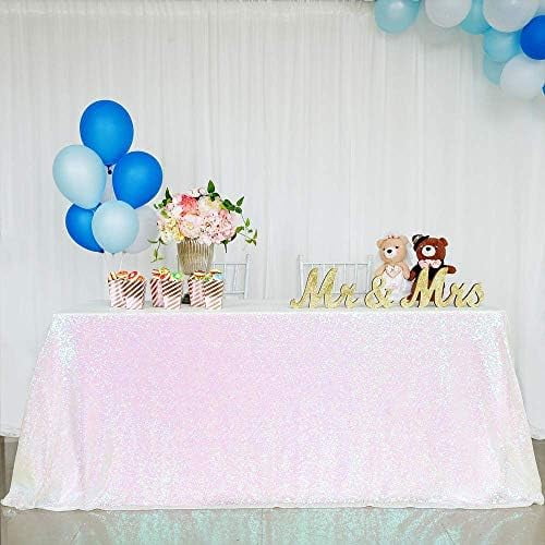 Iridescent Sequin Tablecloth 50x80inch Sparkly Glitter Tablecloth Wedding Table Skirts Shiny Fabric Rectangle Decorations