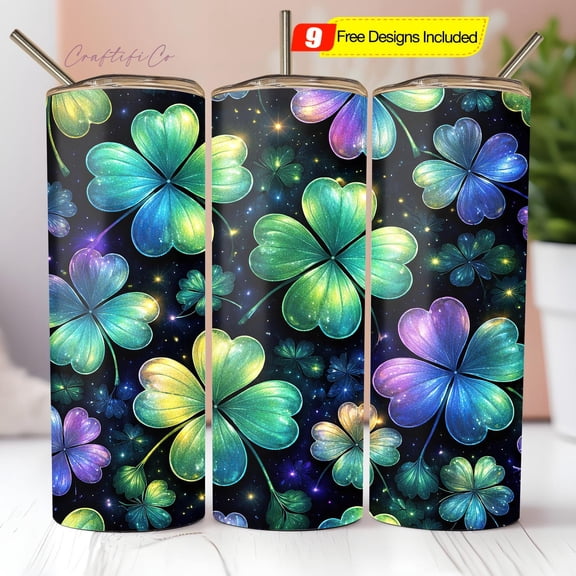 Iridescent Shamrocks St. Patricks Day Tumbler , Sublimation Straight