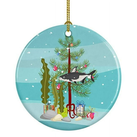Iridescent Shark Merry Christmas Ceramic Ornament 2.8 in x 2.8 in