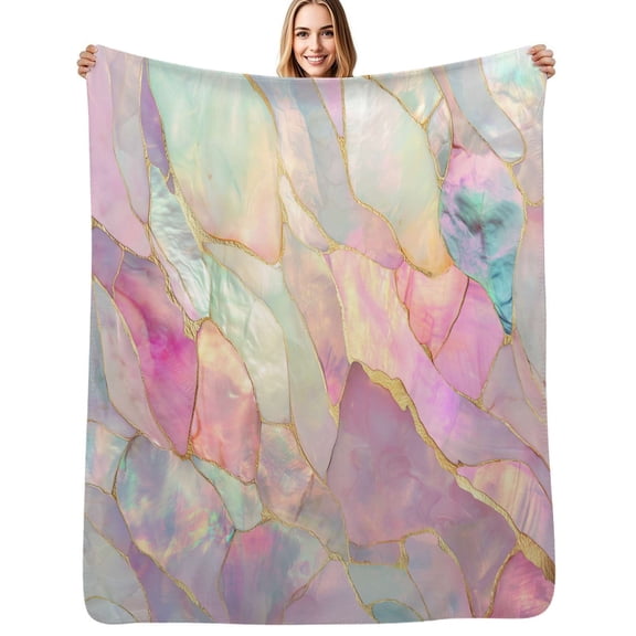 Iridescent Shell Mosaic Pattern Flannel Blanket Warm Soft Bedding Throws Winter Camping Chair Sofa Bed