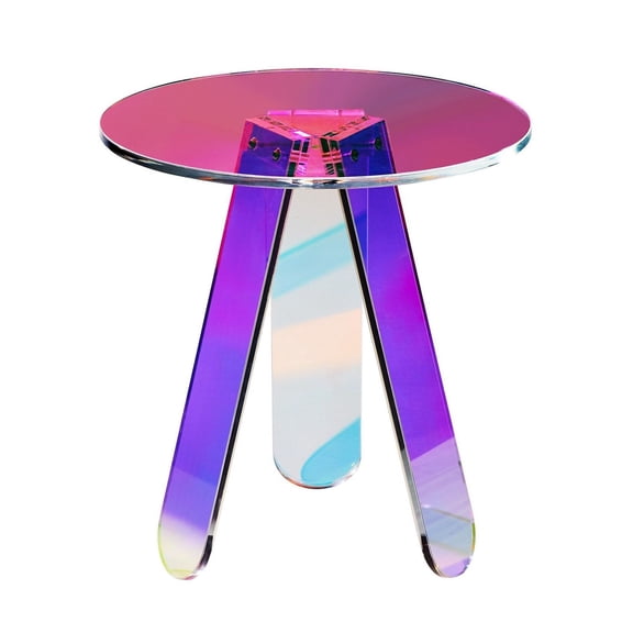 Iridescent Side Table, Acrylic End Table, Rainbow Coffee Table - Clear Acrylic, Living Room, Bedroom, 17.7" Diameter