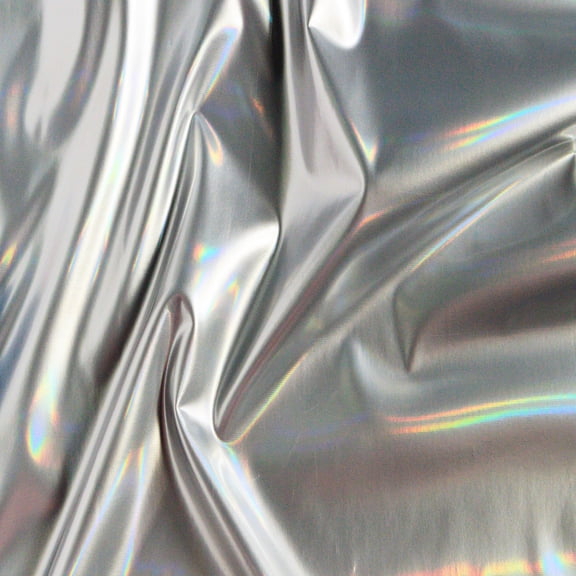 Iridescent Silver Stretch PVC fabric for fashion and upholstery