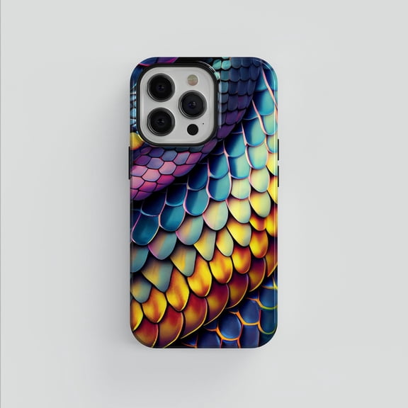 Iridescent Snakeskin Abstract Scale Effect Tough Phone Case, Dual-Layer Protective Cover for iPhone