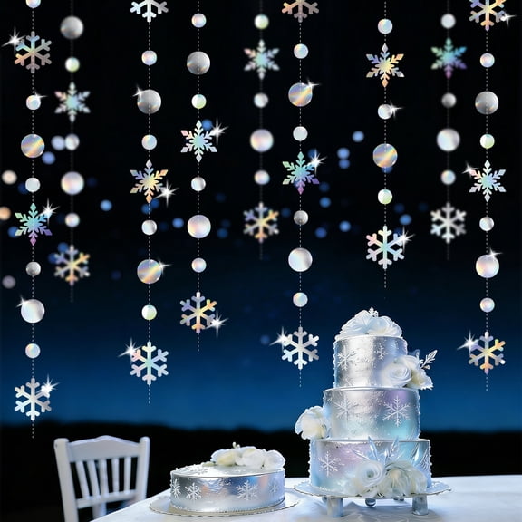 Iridescent Snowflake Paper String Banners - Festive Holiday Decor for Christmas and Winter Celebrations