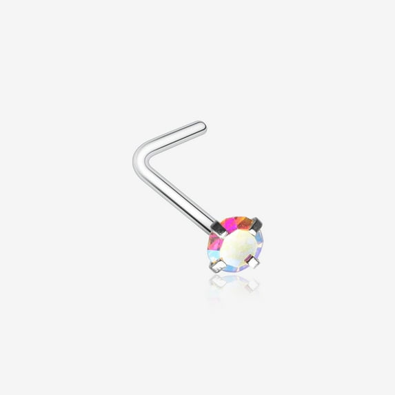 Iridescent Sparkle Gem Prong Set L-Shaped Nose Ring