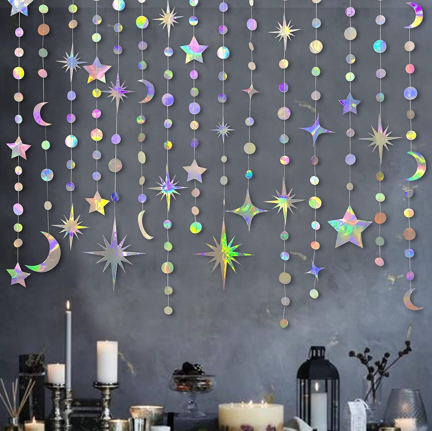 Iridescent Star Moon Circle Dot Garland Party Decoration Kit Hanging ...