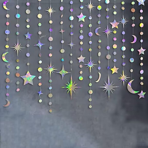 Iridescent Star Moon Dot Decorations 52 Feet