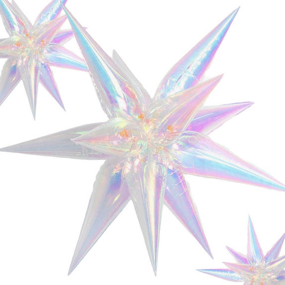 Iridescent Starburst Balloons 40inch 24pcs individual Water Drop Foil Balloons Cone Spike Balloons for Winter Wonderland Decorations Disco Party, Wedding, Birthday Party Decors