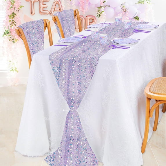 Iridescent Table Runner 12*72 Inches Purple Table Runners Sparkly Lavender Fabric Mermaid Party Decorations,Ridescent Glitter Fabric For Girls Summer Wedding Party Birthday Decorations