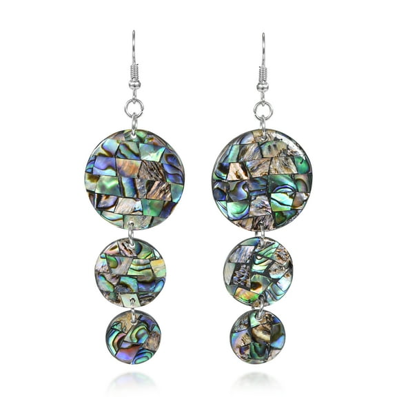 Iridescent Trio Stacked Descending Circles Abalone Shell Dangle Earrings