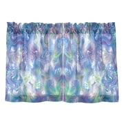 Iridescent Watercolor Waves Kitchen Curtains Tier Set 27x24 Inch 2 Panels Semi Sheer Light Filtering Privacy UV Protection