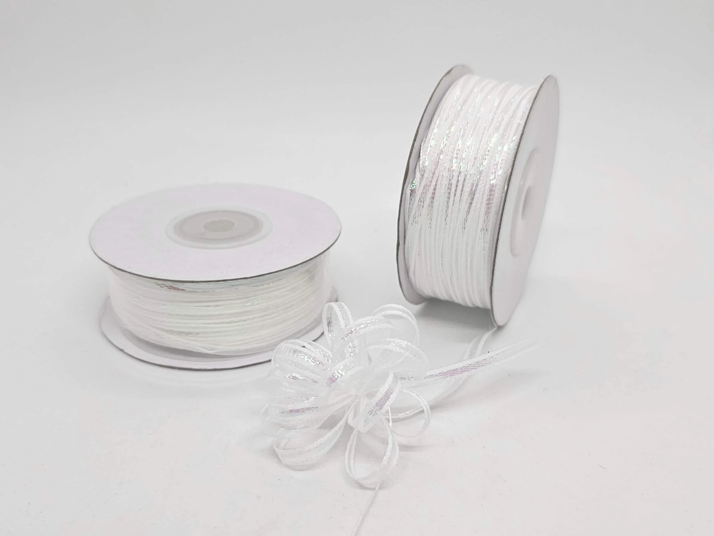 JENLYFAVORS Iridescent White 4mm-wide thin Pull Bow String Ribbon 100 Yard gift wrapping favor decorating