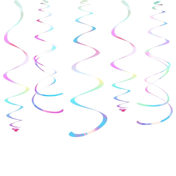 Iridescent White Party Hanging Swirl Decorations Shimmer Transparent White Plastic Streamer for Ceiling, Pack of 28