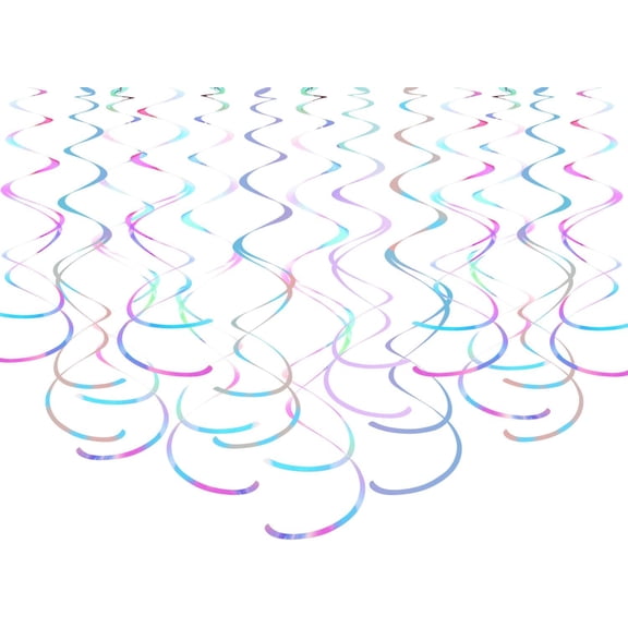 Iridescent White Swirl Streamers - Sparkly Transparent Ceiling Decor for Birthday Parties - of 30