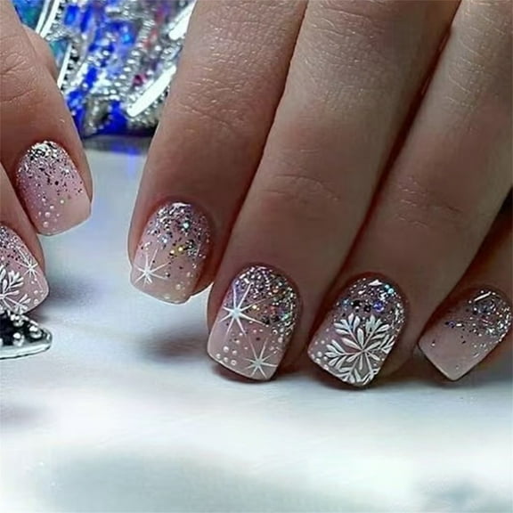 Iridescents Winter Fantasy Fake Nail with Glitters Tips Event Ready for Women