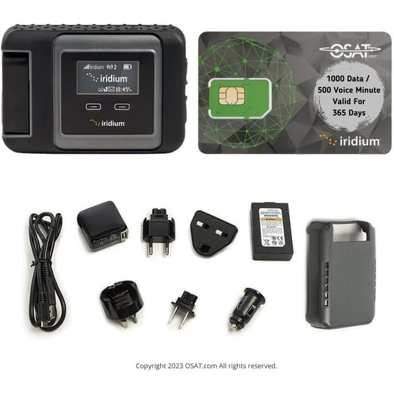Iridium GO! Satellite Wi-Fi Hotspot + 1000 Data & 500 Voice Minutes | 365-Day Validity | Global Coverage | Voice & Data | Rugged Design