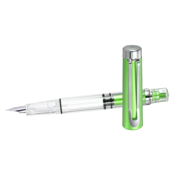 Iridium-Tipped Nib Fountain Pen, 1 Pack Calligraphy Pen Clear Barrel Smooth Writing with Refillable Ink Converter for Office Journaling Calligraphy Gift, Green