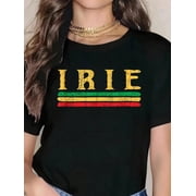Irie Rasta Reggae Rastafari Funny Jamaica Jamaican T-Shirt Womens Clothing Graphic Tee T-Shirt All-Season Casual Wear Comfortable, Soft Short Sleeve Crew Neck 100%Cotton