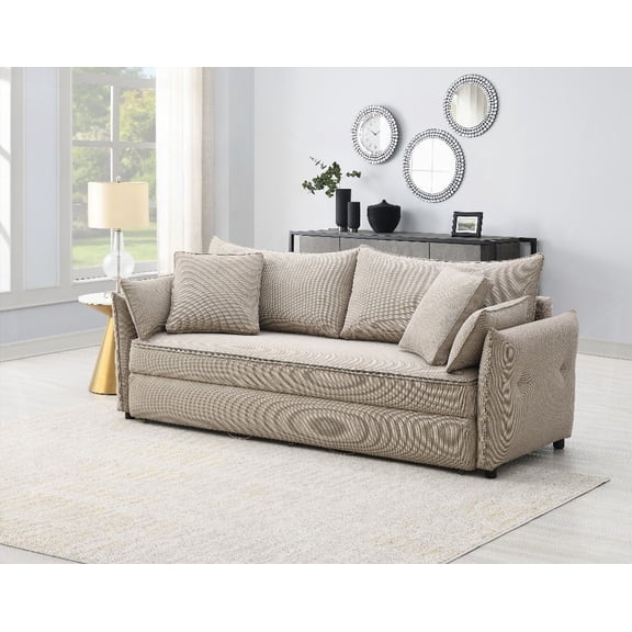 Modern Fabric Pull-out Sofa with Storage in Gray for Living Room (74"D x 56"W x 25"H)