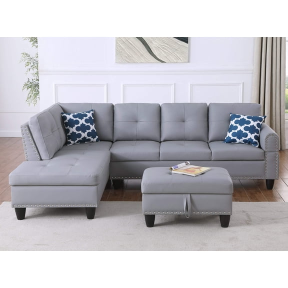 Irine Faux Leather Sectional Sofa with Ottoman