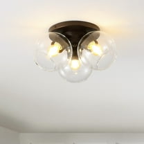 JONATHAN Y Iris 11.5" 3-Light Farmhouse Rustic Iron/Glass LED Semi Flush Mount, Oil Rubbed Bronze/Clear