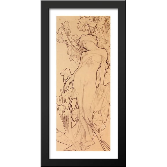 Iris 18x40 Large Black Wood Framed Print Art by Alphonse Mucha