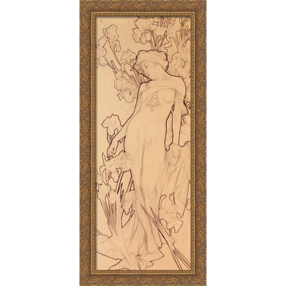 Iris 18x40 Large Gold Ornate Wood Framed Canvas Art by Alphonse Mucha