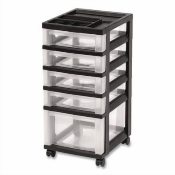 Iris 5 Drawers Durable Storage Organizer, Clear/Black (116865)