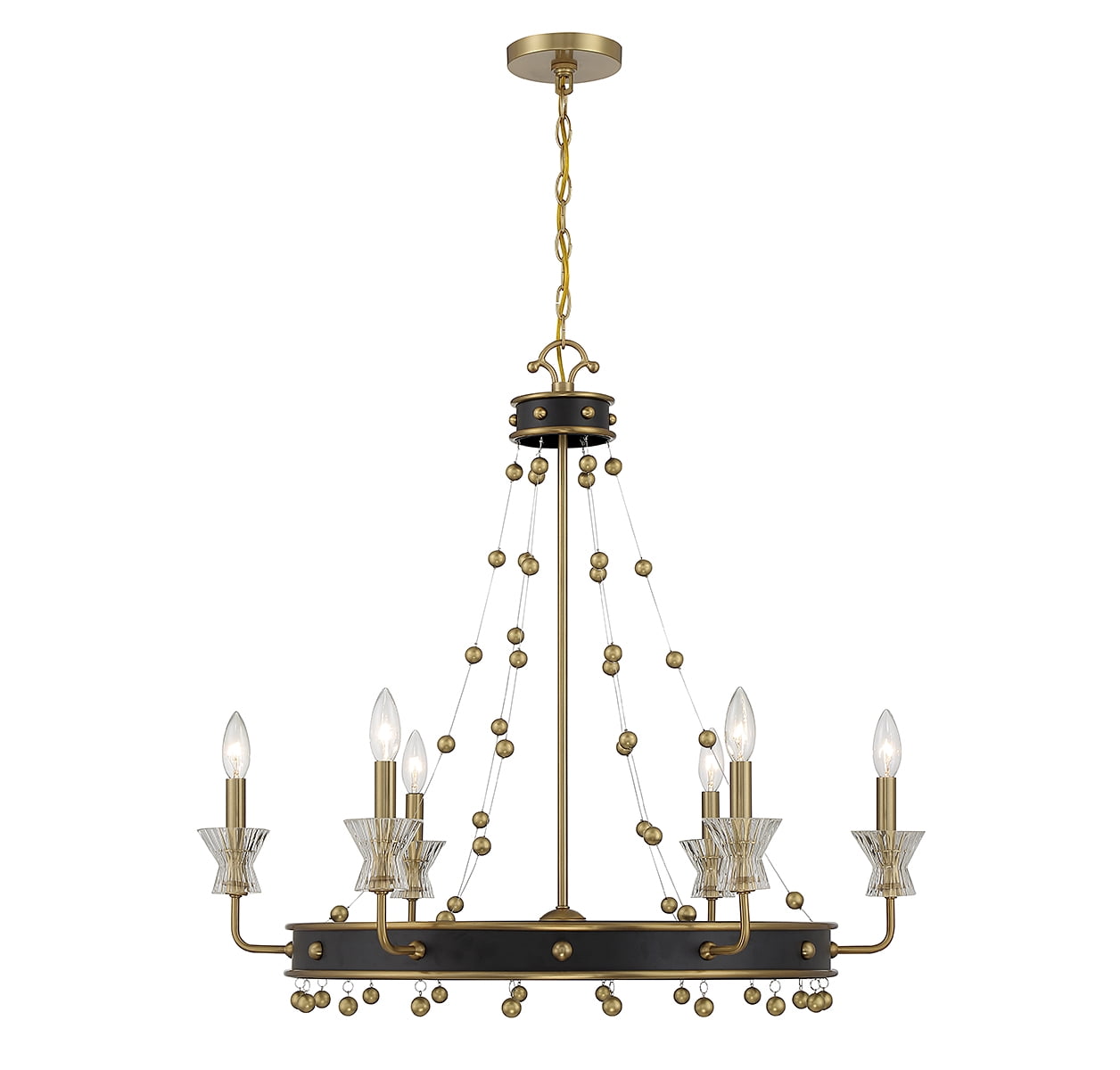 Iris 6-Light Matte Black and Warm Brass Crystal Chandelier