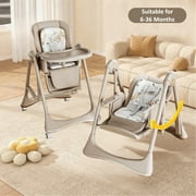Iris Baby 4 in 1 Foldable Baby High Chair Baby Swings Combo,Convertible Infant Dining Chair with Universal Wheels,PU Leather,Baby Feeding Chair for Toddlers and Babies,Khaki