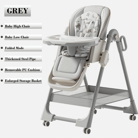 Iris Baby Convertible Baby High Chair,Toddler Eating Chair with Foot Rest, PU Cushion, Adjustable Height for 6-36 Months, Unisex,GREY