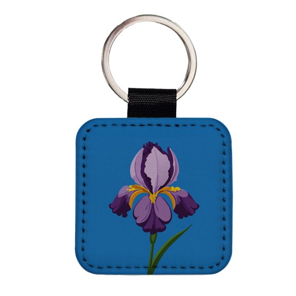 Iris Bearded Purple Flower Faux Leather Square Keychain