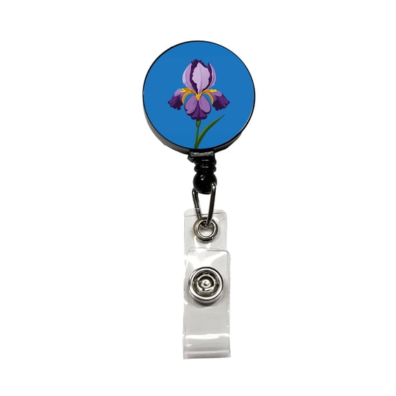 Iris Bearded Purple Flower Retractable Reel ID Badge Key Card Name Tag Holder with Clip