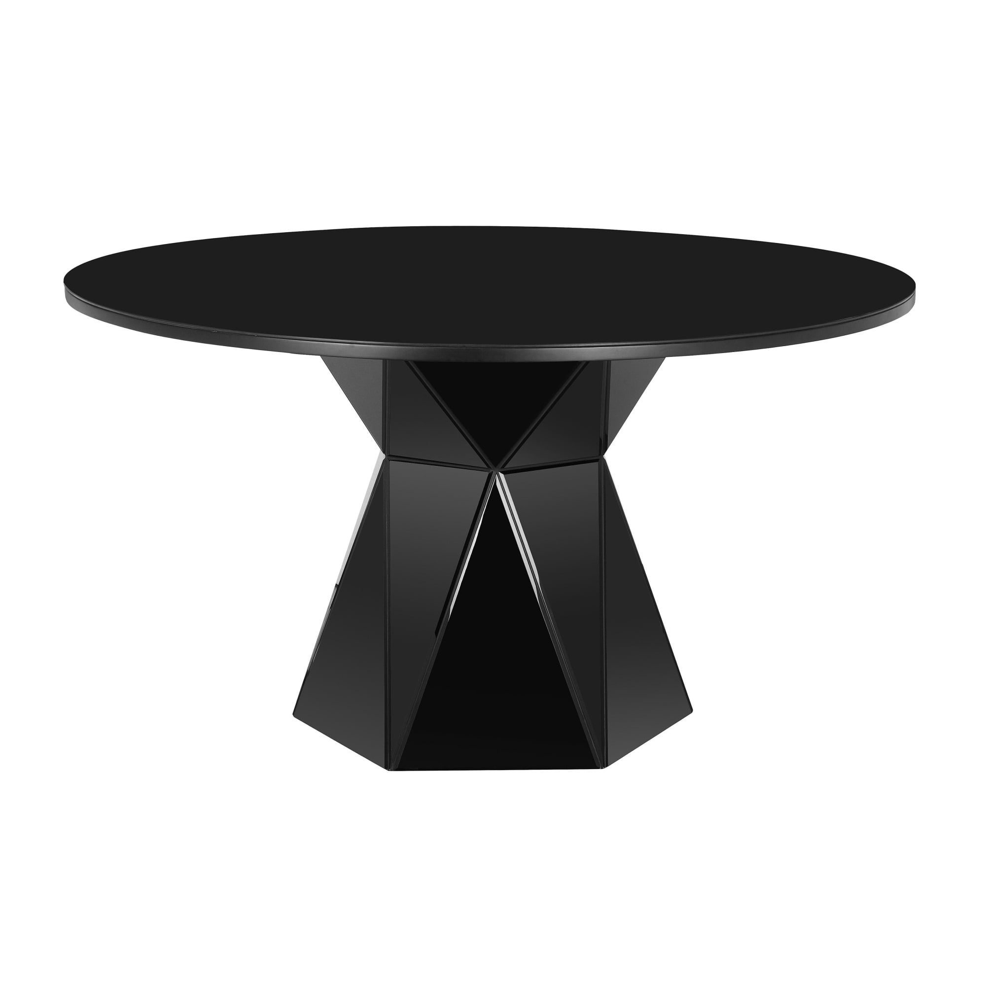 Iris 56" Black Glass and Wood Round Dining Table