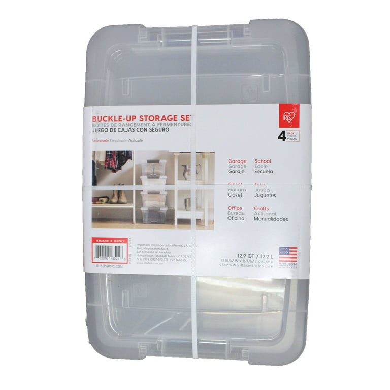 Iris Buckle-Up Storage Set 12.9 Quart 4 Pack Clear Plastic Storage