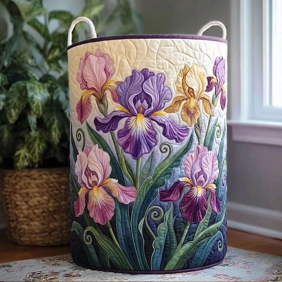 Iris Charm Quilted Laundry Basket Quilted Laundry Basket: Wild Flowers Field Hamper, Floral Hill Storage Bin