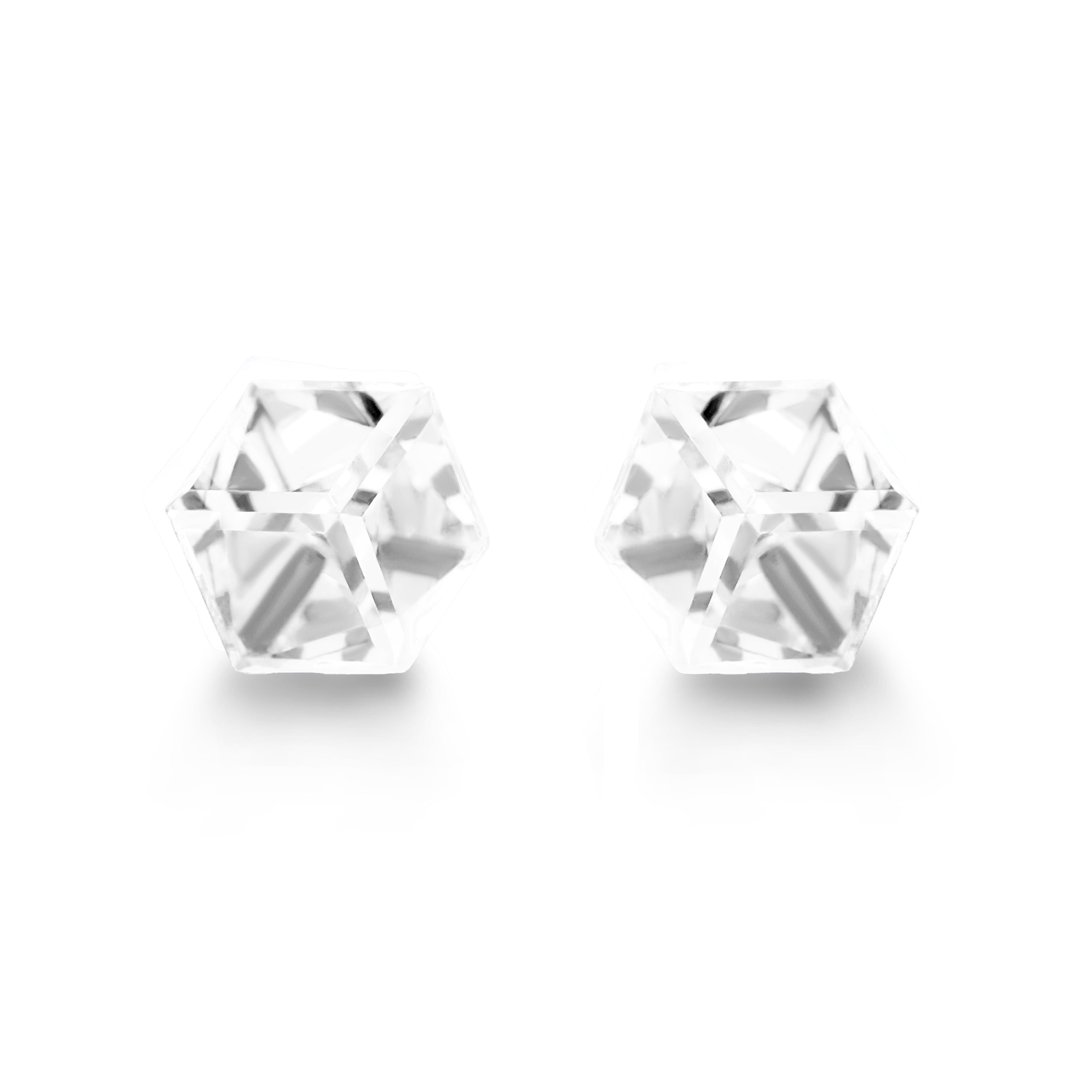 Iris Clear Crystal Stud Earrings - 6mm Cubic Cut, Genuine Crystals, Hypoallergenic, Tarnish-Free Stainless Steel