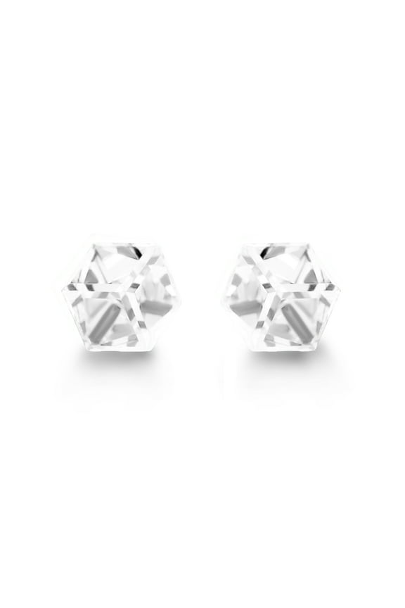 Iris Clear Crystal Stud Earrings - 6mm Cubic Cut, Genuine Crystals, Hypoallergenic, Tarnish-Free Stainless Steel