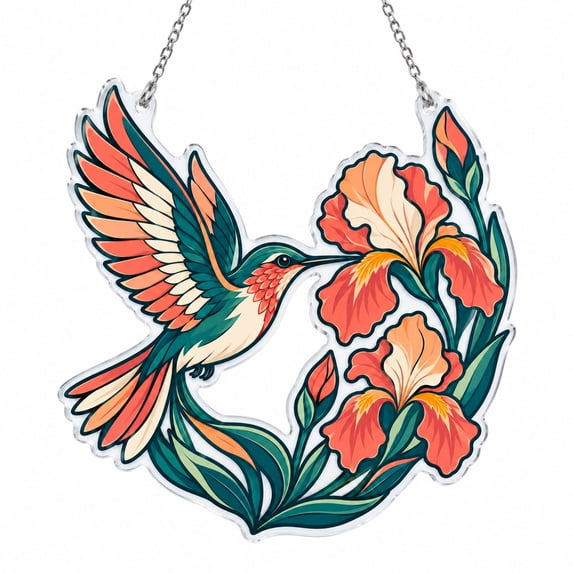 Weave Spring Iris Crest Acrylic Hummingbird Suncatcher for Bedroom Spring Decor ...