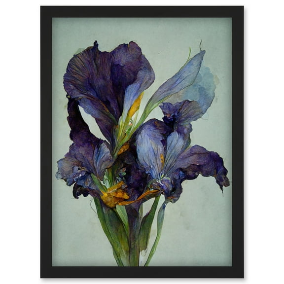 Iris Floral Modern Watercolour Artwork Framed Wall Art Print A4