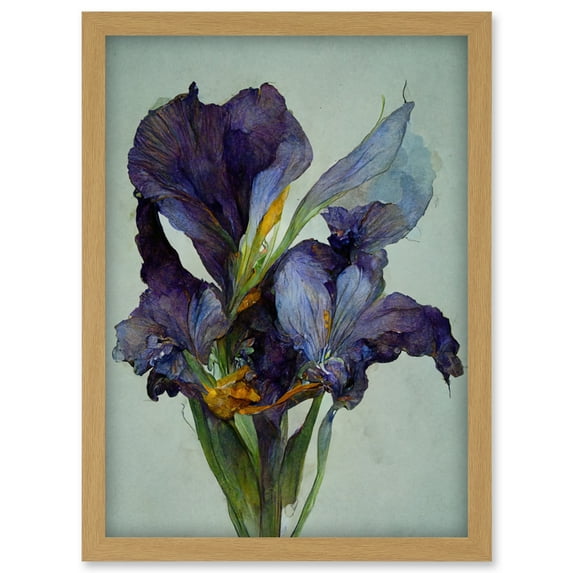 Iris Floral Modern Watercolour Artwork Framed Wall Art Print A4
