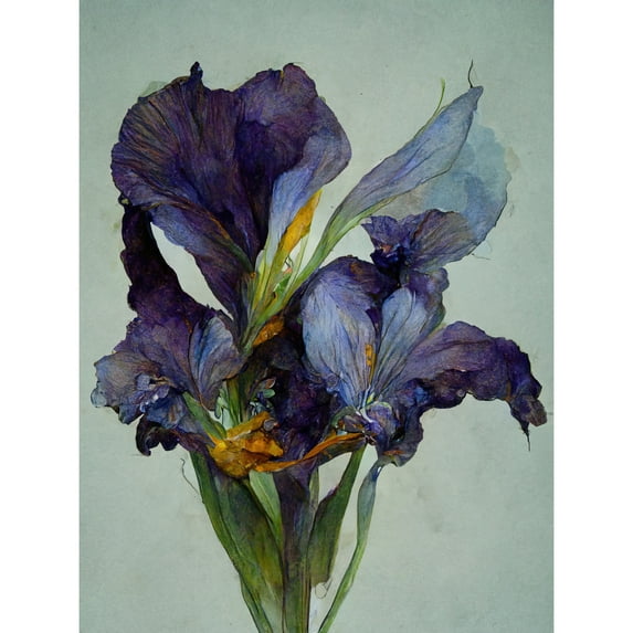 Iris Floral Modern Watercolour Large Wall Art Poster Print Thick Paper 18X24 Inch